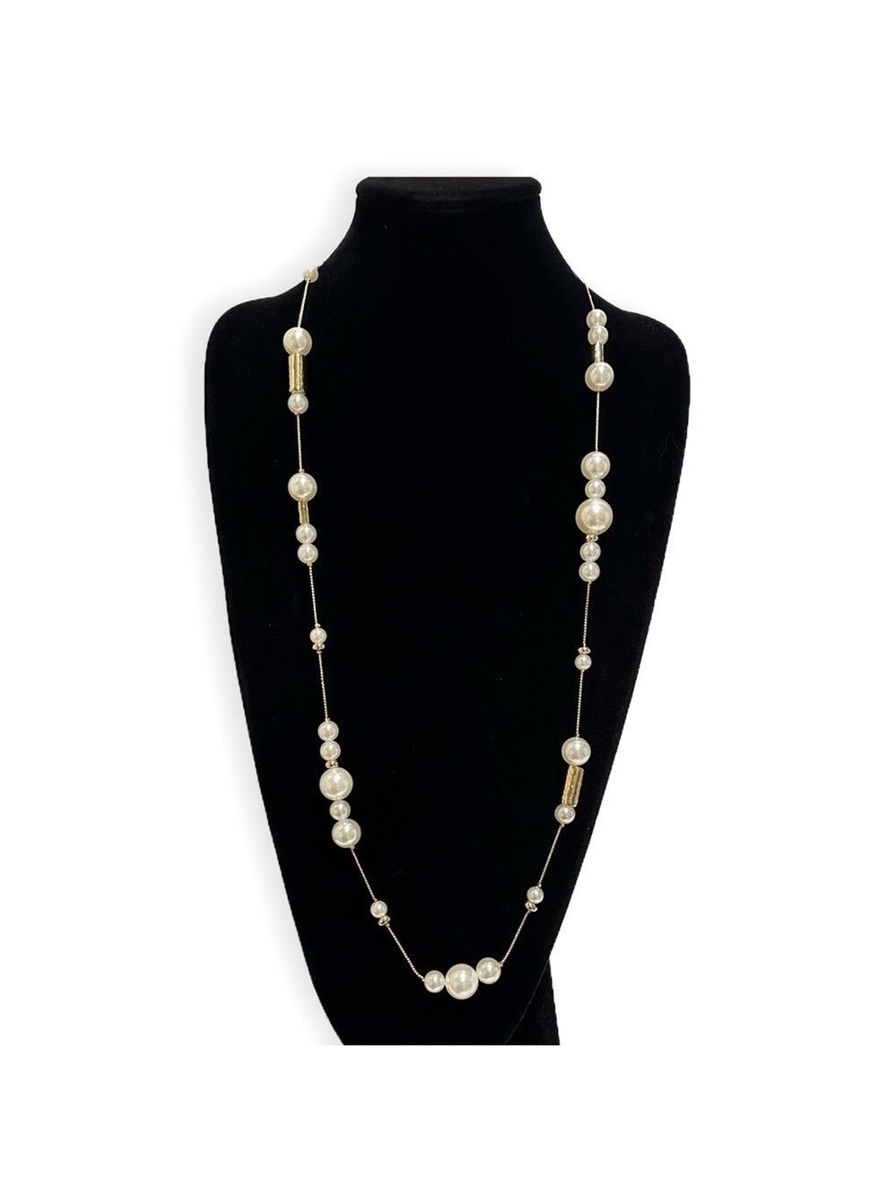 CHICO’S Gold & Faux Pearl Station Necklace | NWT